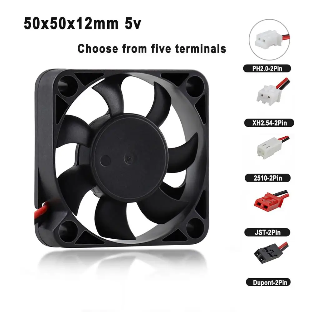 2 Pieces lot 5cm Axial Fan 2Pin Dupont JST Connector 5V 5012 50mm x 50mm x 12mm DC Mini Radiator Cooler Cooling Fan