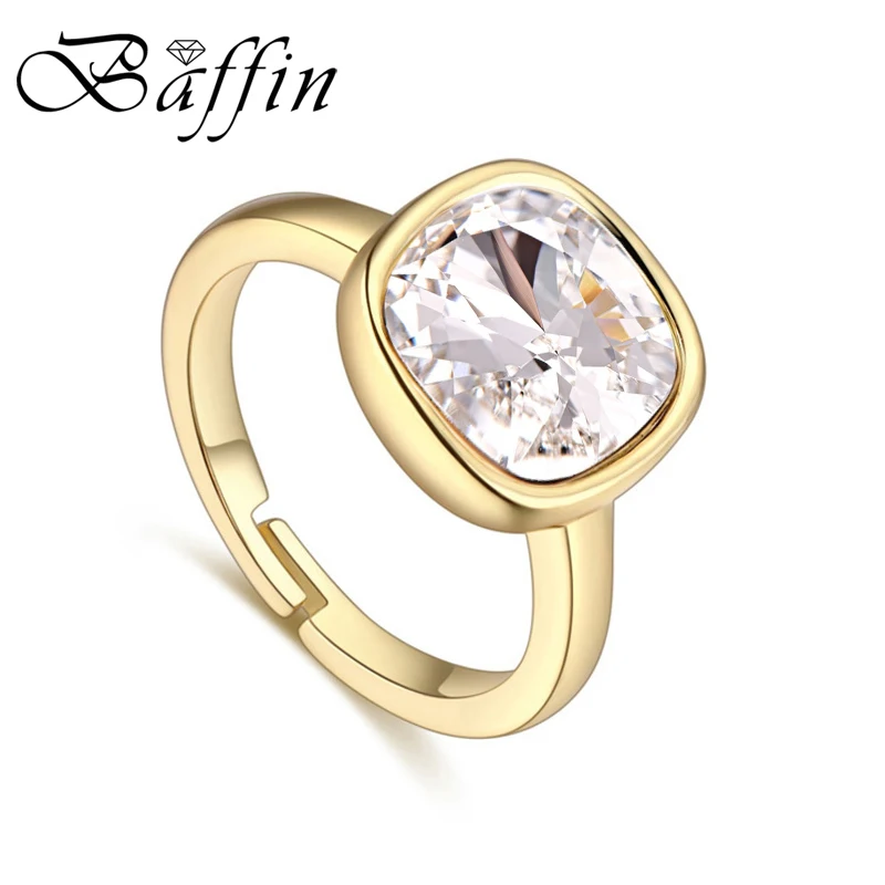 Trendy Gold Color Rings For Women Original Crystals From Austria Square Fancy Stone Elegant Christmas Party Wedding Jewelry