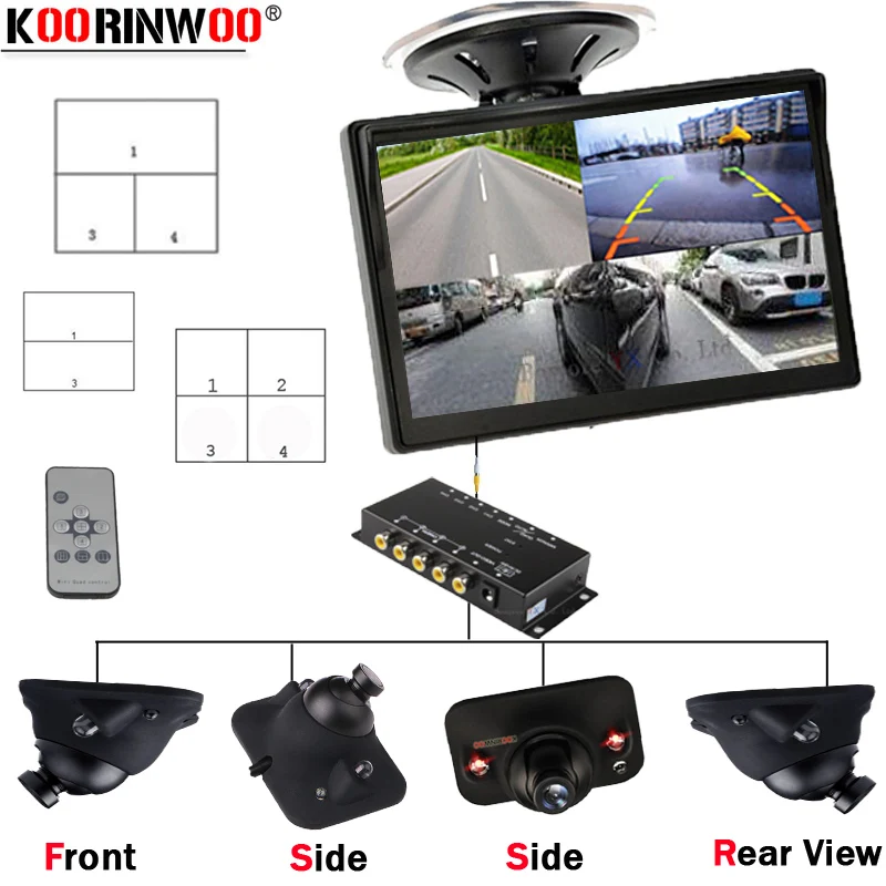 

Koorinwoo Parking 360 CCD IR Lights Sensors Split 4 Cameras LCD Screen Blind Sport Switch Box Left Right Front Rear view Camera