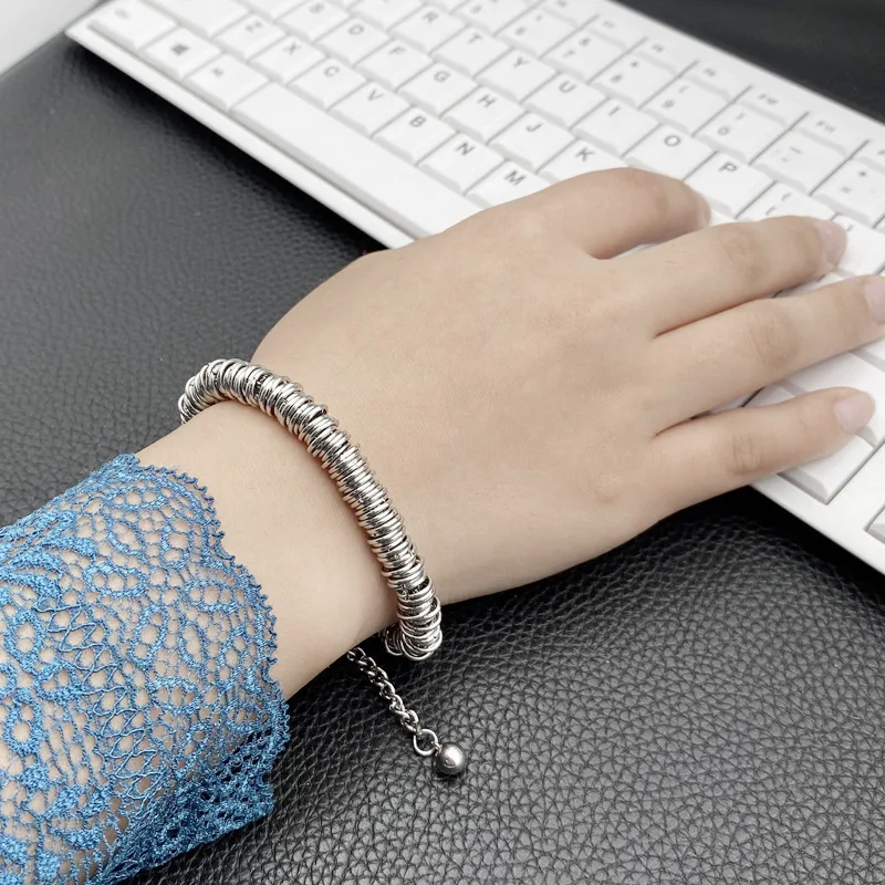 Multi Layer Round Circle Stainless Steel Bracelet for Women Silver Color Wheat Box Chain Bangle Bracelet Jewelry Bracelet 18+5cm