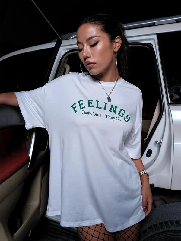 Feelings They Come They Go Letter Printed Summer Fashion Casual Funny Tumblr Unisex Women T-Shirt