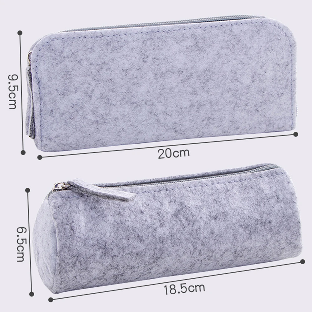 Round/Flat Large Capacity Zipper Felt Cute Pencil Case Student Stationery Storage Kawaii Pen Bag Pencil Case For Girls