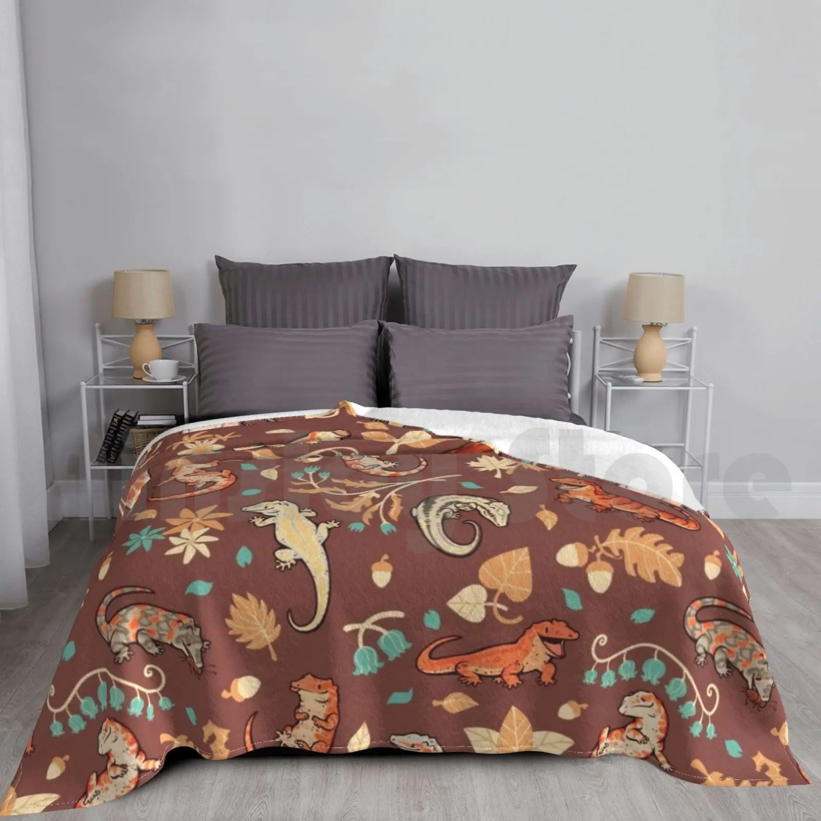 Autumn Geckos In Light Brown Blanket Fashion Custom 1345 Gargoyle Gecko Gecko Reptile Lizard Pattern