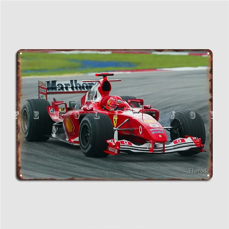 Michael Schumacher In The 2004 F1 Car During The Malaysian Grand Prix Metal Sign Wall Mural Living Room Plates Tin Sign Poster