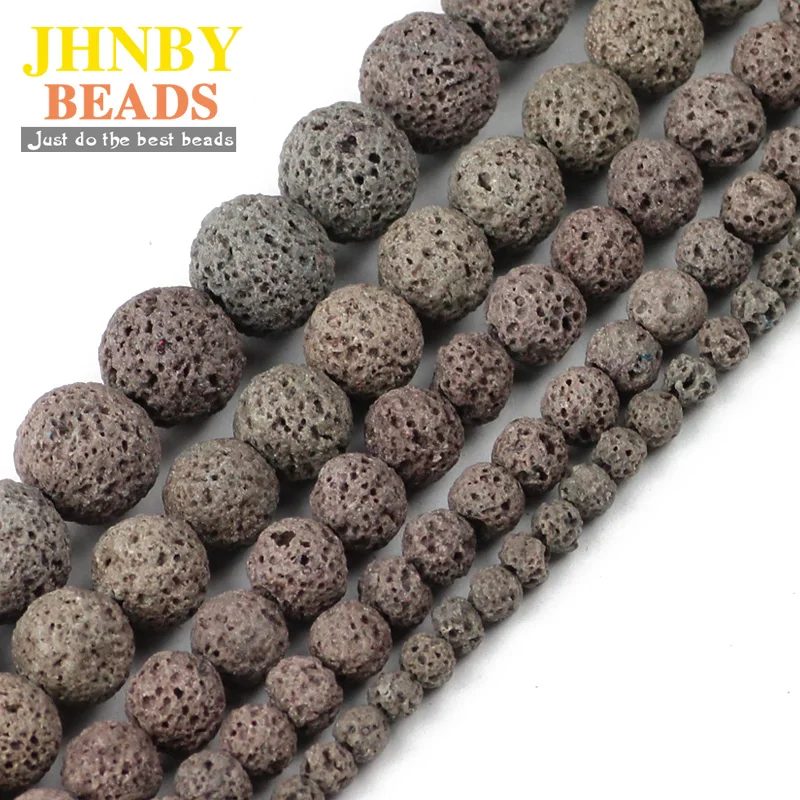 JHNBY رمادي الحمم الخرز الحجر الطبيعي الصخور البركانية أعلى جودة جولة فضفاض الخرز الكرة 4/6/8/10/12 مللي متر مجوهرات سوار جعل DIY #2