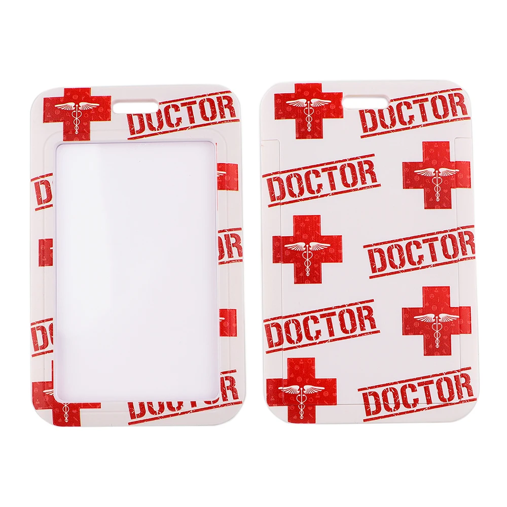 Doctor Accessories Red Cross Lanyards ID Badge Holder Bus Pass Case Cover Slip Bank Credit Card Holder Strap Cardholder