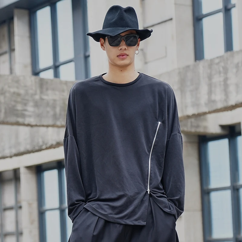 

Мужская футболка с длинным рукавом, на весну и осень, новая модная популярная Повседневная Свободная куртка большого размера с украшением на молнии