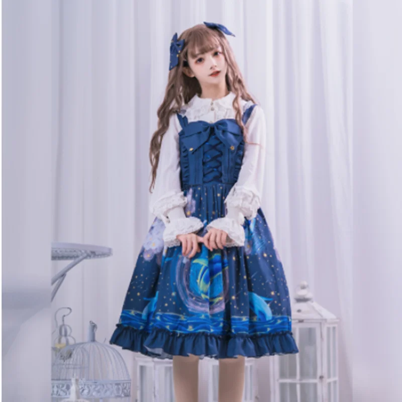 Ngọt Ngào Công Chúa Lolita Đầm Vintage Phối Ren Nơ Dễ Thương In Victoria Đầm Kawaii Cô Gái Gothic Lolita Jsk Loli Cosplay