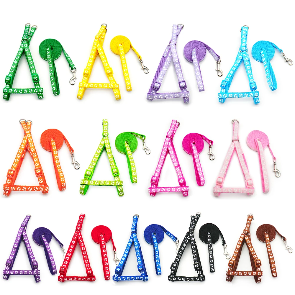 24Sets Adjustable Pet Dog Colorful Harness Set Dog Leashes Personalized Paw Dog Cat Leash Training Walking Pet Supplies Walking