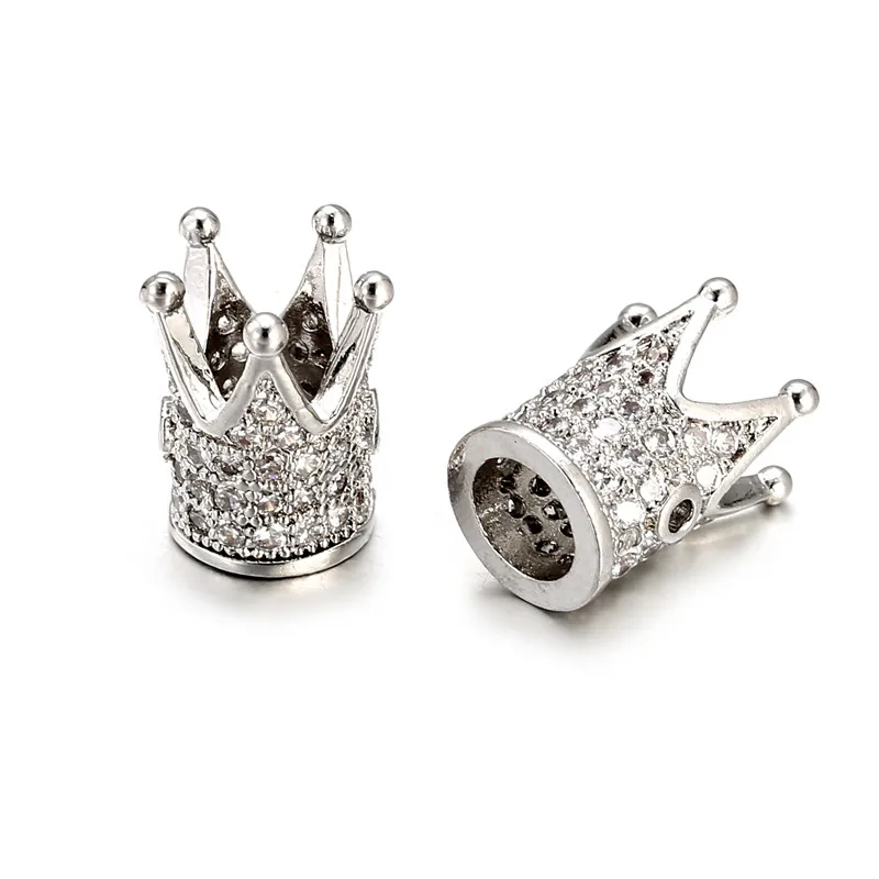 New 3pcs/lot CZ Crown Beads DIY Copper Metal Micro Pave Cubic Zirconia Crown Charms Spacer Beads for Beaded Men Bracelet Making