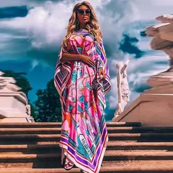 2021 kobiet Boho Maxi sukienka kwiatowa плать lato z długim rękawem sukienka kobiety elegancka sukienka na szyję wakacje plaża Sundress Party Dress