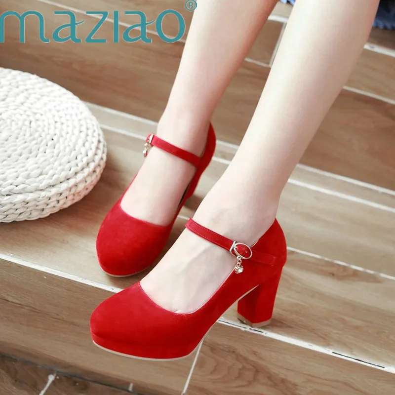 Plus Size 33-43 Fashion Women Mary Jane Ladies High Heels Party Wedding Shoes Thick Heel Pumps Lady Footwear Casual Shoes MAZIAO