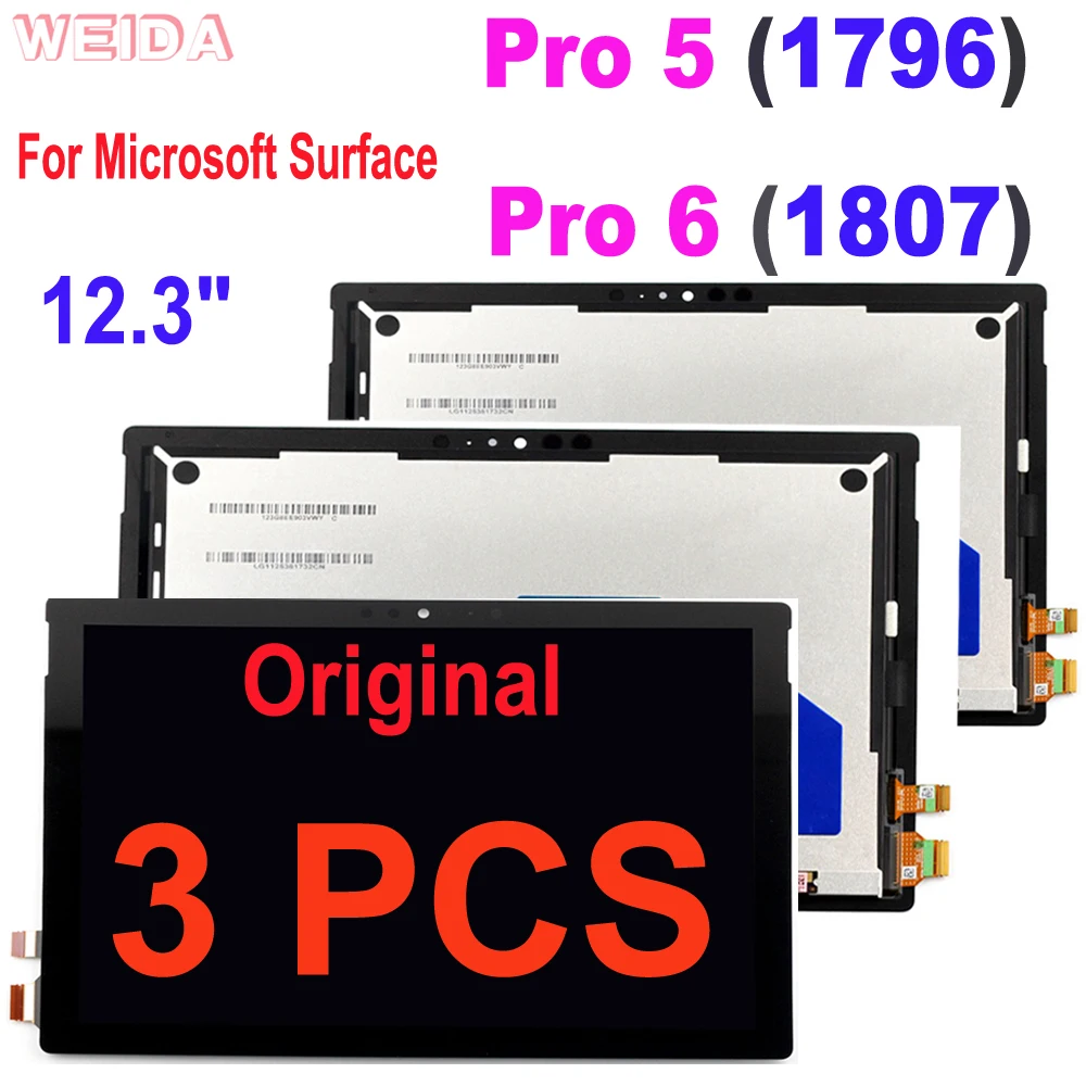 

3 PCS Original For Microsoft Surface Pro 5 1796 Pro 6 1807 LCD Display Touch Digitizer Assembly For Surface Pro5 Pro6 LP123WQ1