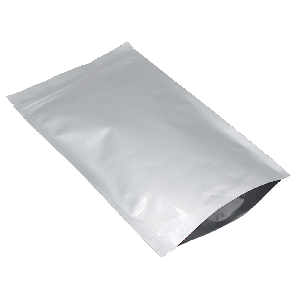 100Pcs Silver Zip Lock Pure Mylar Foil Stand Up Bag Self Seal Reusable Resealable Tear Notch Doypack Food Storage Pack Pouches