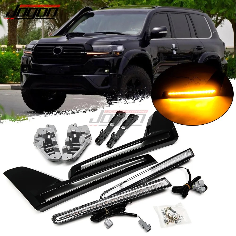 Car Front Grille LED Dynamic Turn Signal Light Daytime Running Lights Accessories For Toyota Land Cruiser FJ200 LC200 2016-2021