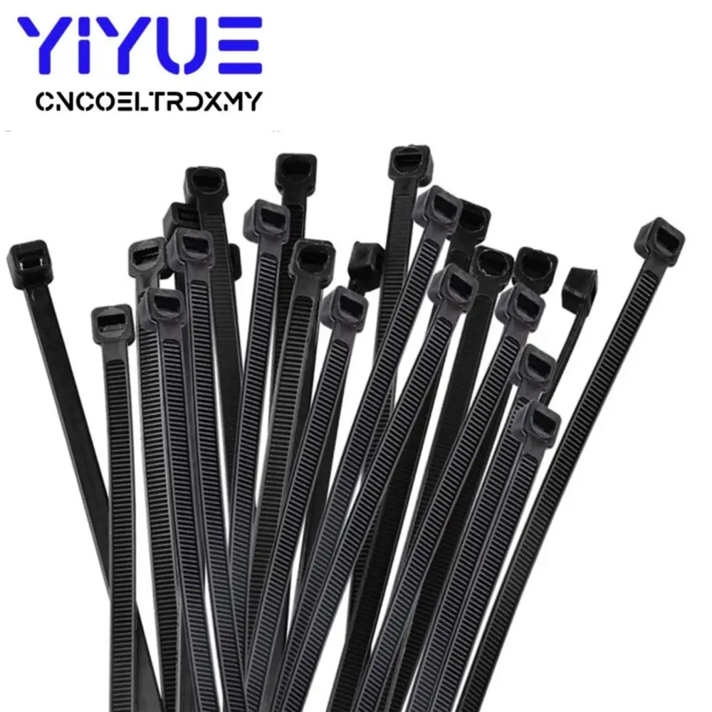 Brida de nailon de plástico autoblocante, organizador de sujetar cables, bridas con cremallera, color blanco y negro, 100 unids/lote por bolsa