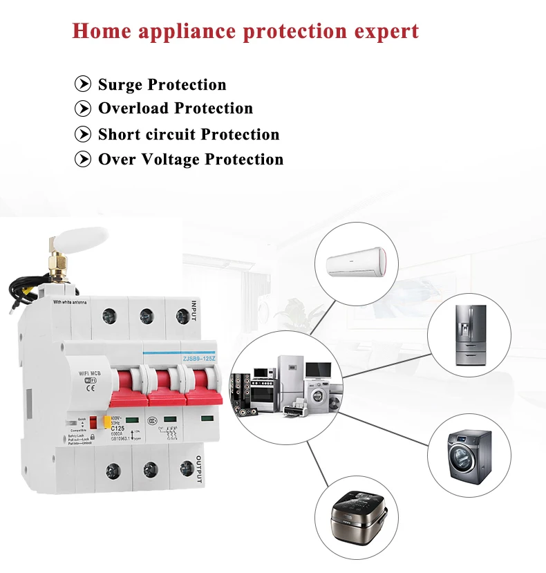 WiFi Circuit Switch Smart Breaker 25A 1P~4P remote Control Timing Switch Delay Set Function Automatic Lock Intelligent Recloser