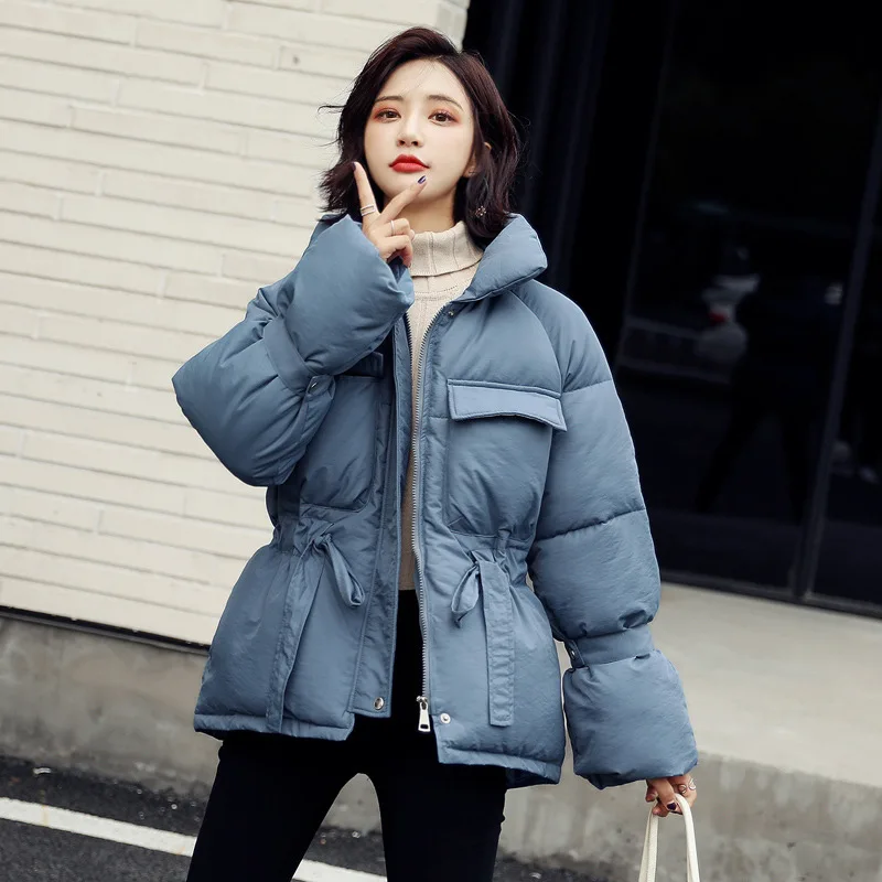 Women Winter Jackets Parkas 2020 Big Pocket Thick Warm Lantern Sleeve Jackets Slim Solid Sweet Coats for Female