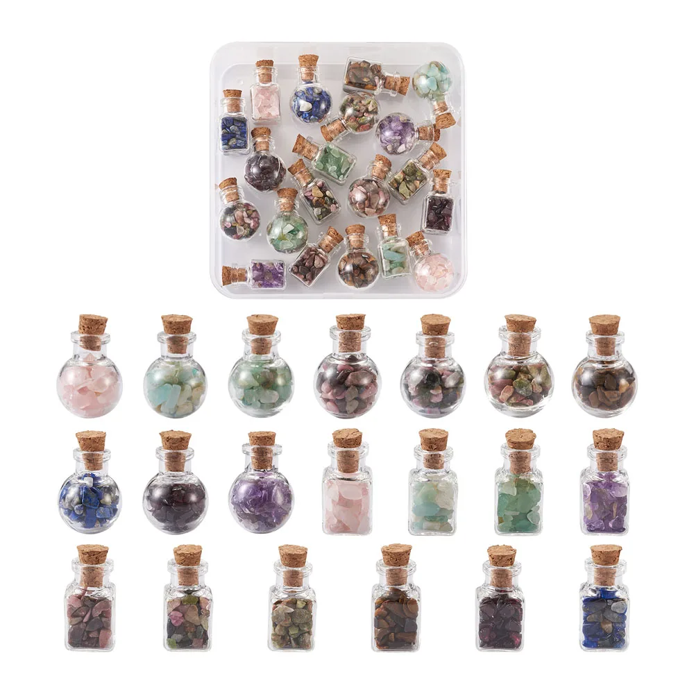 20pcs/set Natural&Synthetic Stone Chip Beads Glass Wish Bottle Pendants Necklaces Charms For Jewelry Making