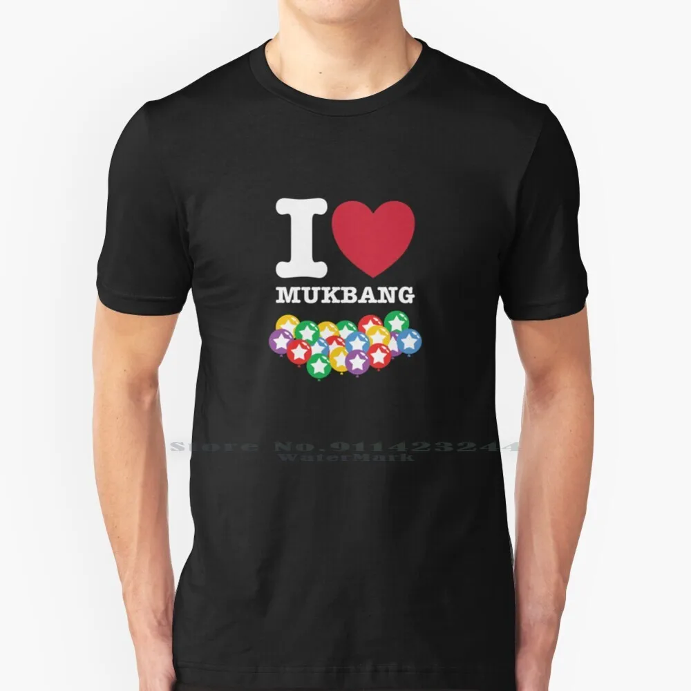 I Love Mukbang With Star Balloons T Shirt Cotton 6XL Food Sushi Korean Internet Balloons Phenomenon Hot Dish Video Heart Love