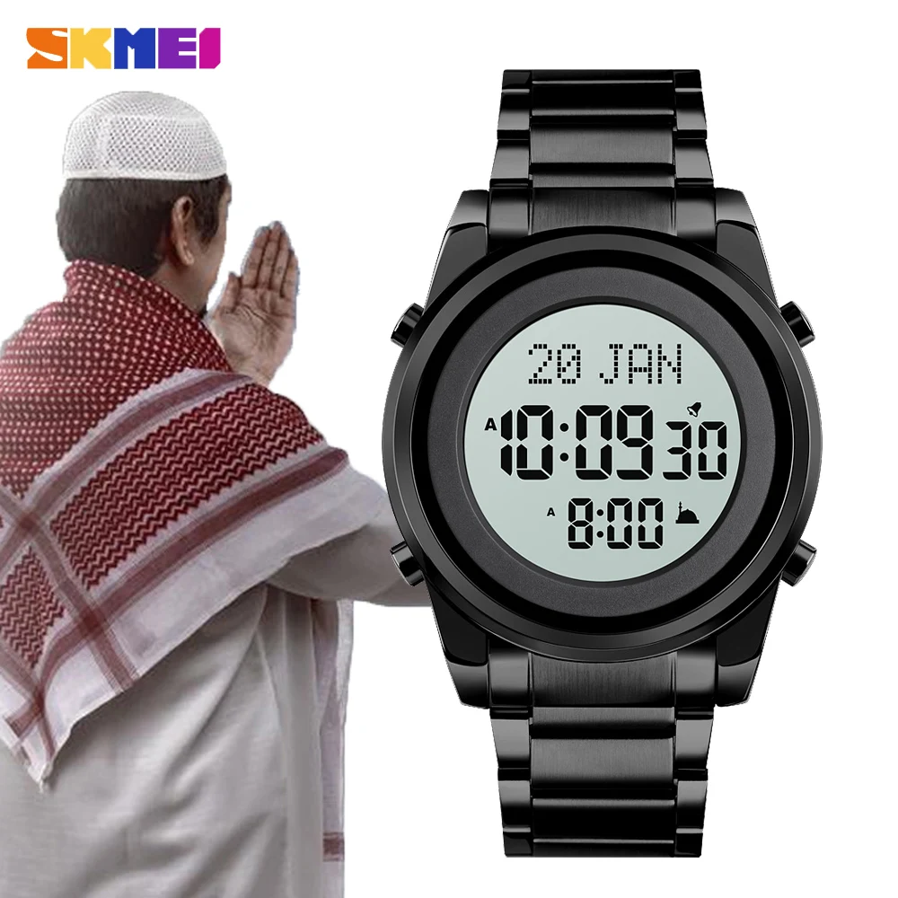 SKMEI Luxury Watch Brand Muslim Qibla Mens City Selection Bookmark Clock Sport Digital Electronic Bracelet Male Wristwatch Gift