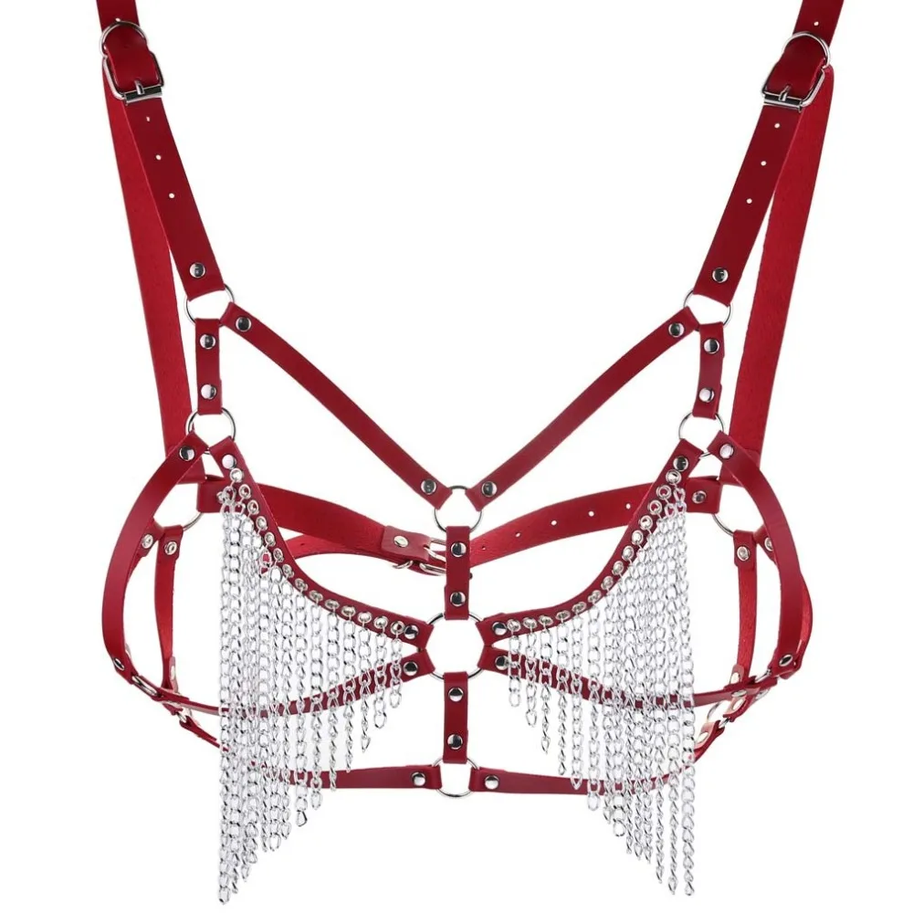 Accessori del sesso imbracatura a catena in pelle reggiseno per il corpo petto Goth Punk collana a catena Sexy donne BDSM Bondage Nightclub