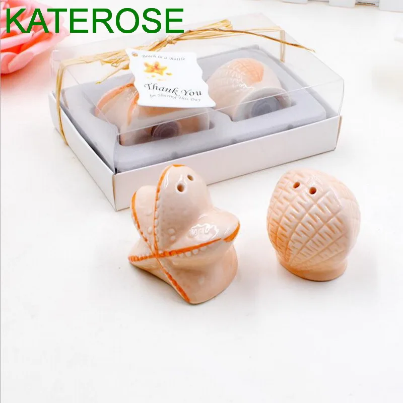 6SETS  Exquisite Ceramic Seashell&Starfish Salt and Pepper Shakers Beach Themed Wedding Favors Party Giveaways For Guest