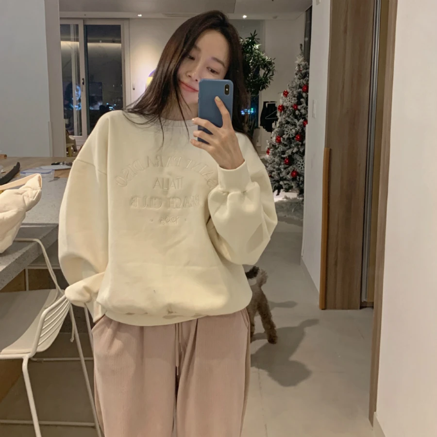 2021 New Women Spring Autumn Letter Embroidery Fleece Sweatshirt Oversize Hoodies Cotton Pullovers