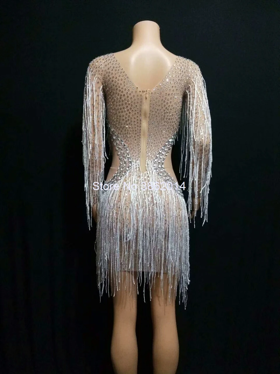 ใหม่เซ็กซี่ตาข่าย Sparkly Rhinestoness Fringes ชุดสตรีชุดราตรีชุดวันเกิดคริสตัล Tassels นักร้อง Stage เครื่องแต่งกาย