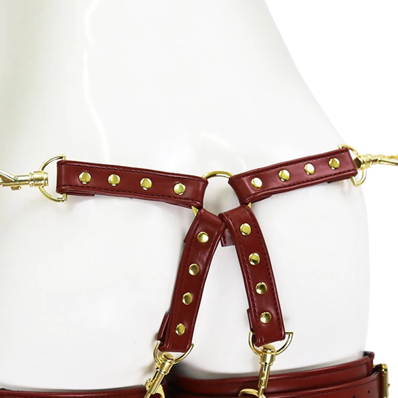 Thierry Four-end Metal Hook PU Leather Belt for Restraint Bondage Convenient Connection Lock Adult Sex Toys Sex Game Accessory