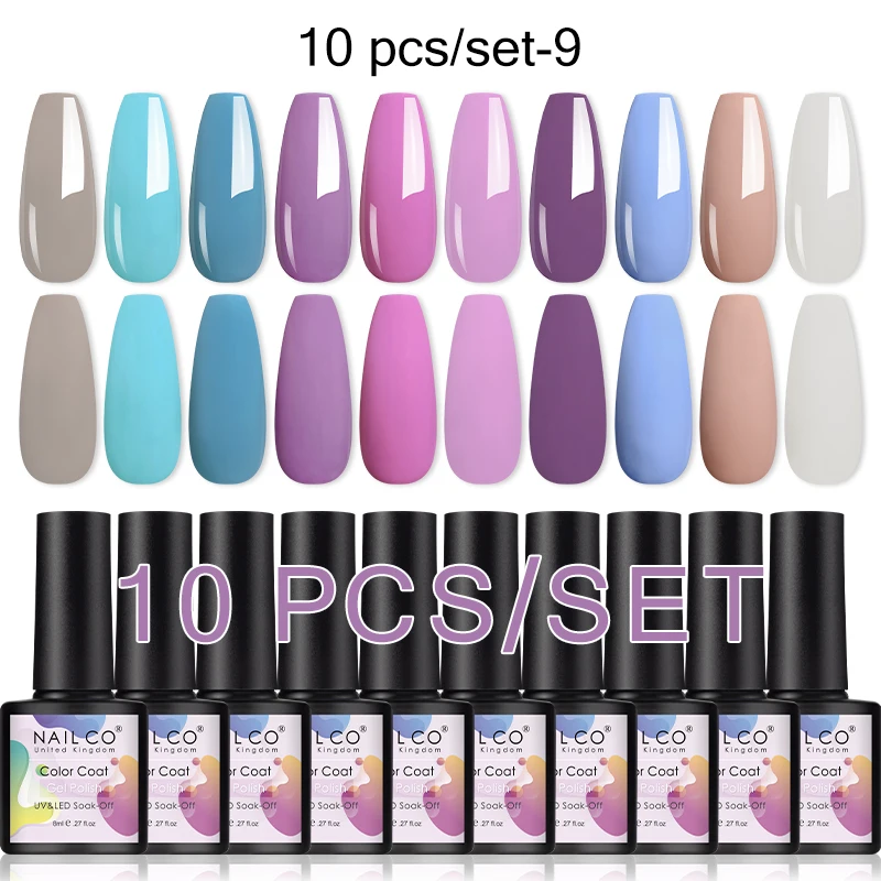 Nailco 10 Stks/set Gel Nagellak Kit 130 Mode Kleur Semi Permanente Uv Gellak Vernis Losweken Led Nail Lak base Top Coat