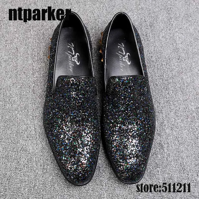 

Fashion Italian Style Leather Shoes Men Black Rhinestones Casual Shoes Men Pointed Toe Sapatos Homens Wedding /Party Flats Men