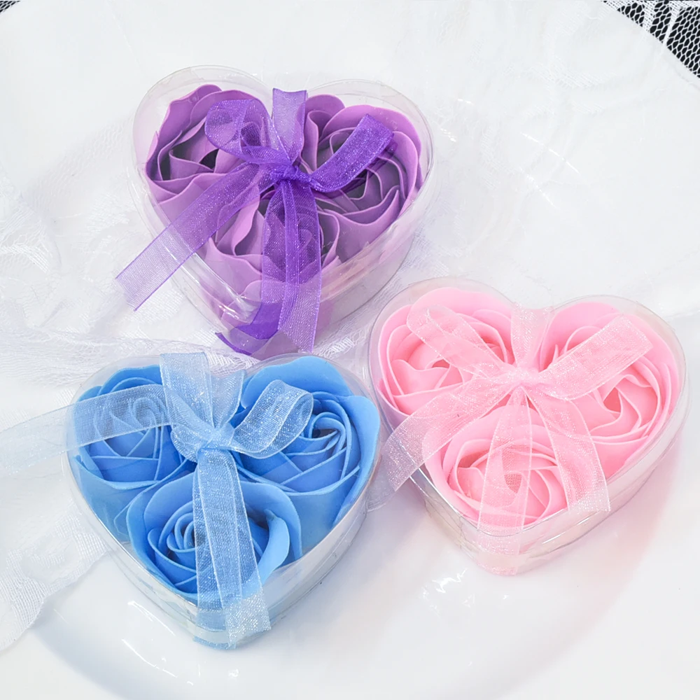 One Box 3PCS Heart Scented Bath Body Petal Rose Flower Soap Wedding Decoration Hot Selling Wedding Party Gift Scented Rose Flow