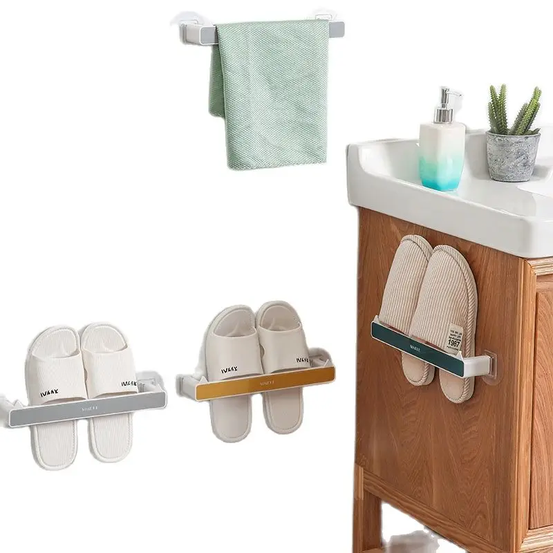 

Bathroom Wall Mounted Slippers Hanger Single layer Storage Organizer towel Rack Can Space Saving home kitchen supplies