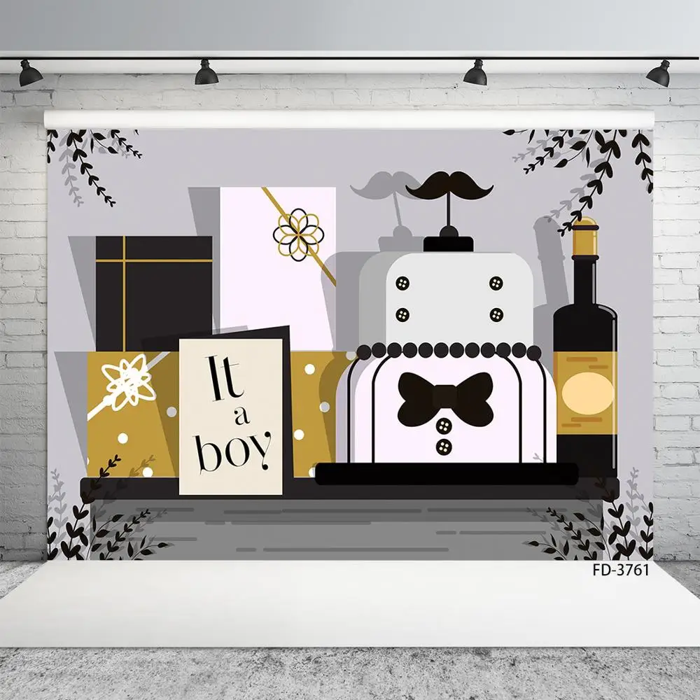 Black Beard Bow Tie Gift Boy Photo Backgrounds Vinyl Cloth Studio Backdrop for Newborn Baby Shower Photoshoot Photography Props