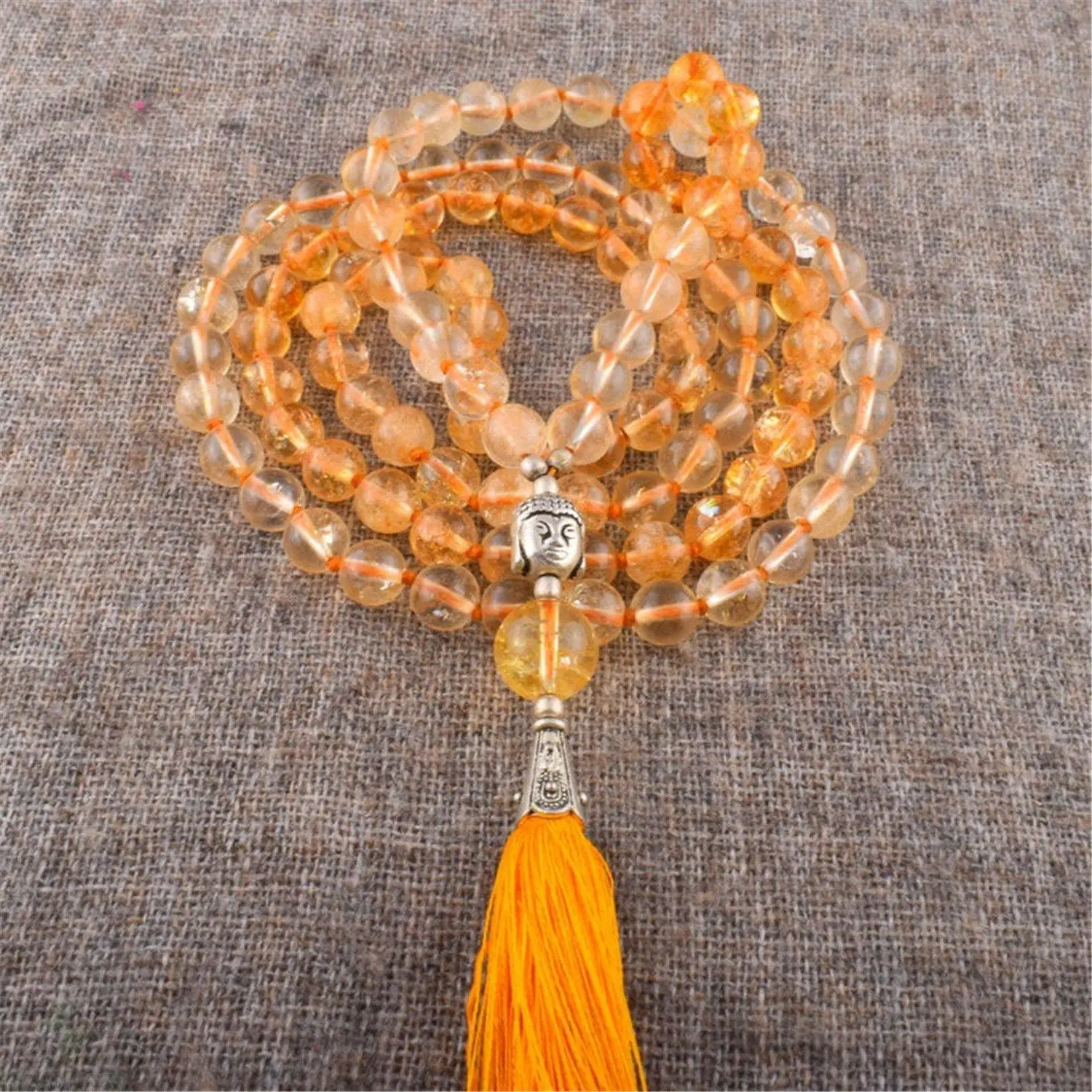 

8mm Citrine Gemstone 108 Beads Tassel Mala Necklace Religious Healing energy Spirituality Chakra Wrist Wristband Prayer