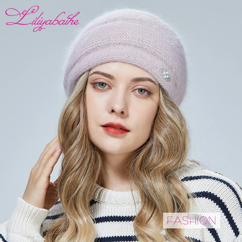 LILIYABAIHE Winter warm Women hats Knitting Angora hat  Bilateral three-dimensional decoration 8 colors