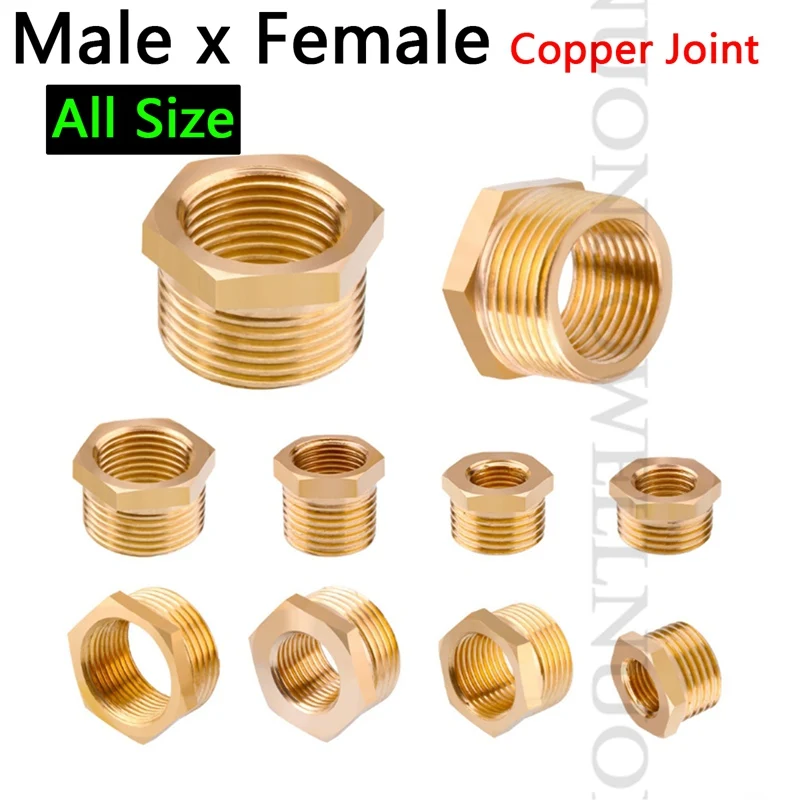 

2pcs Brass Hex Bushing Reducer Pipe Fitting 1/8 to 1/2 3/4 F to M Threaded Reducing Copper Joint Gas Hose Adapter Connector