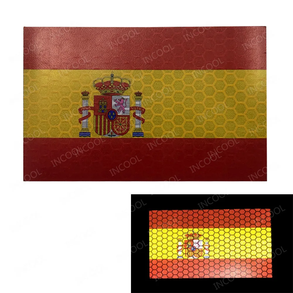 Black White IR Reflective Spain Patch Infrared Spanish Flag Patches Embroidery Patch For Backpack Clothes