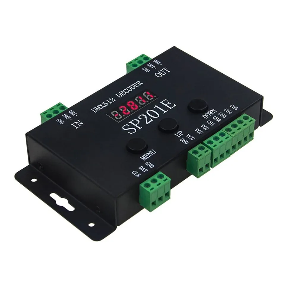 WS2812B WS2811 DMX to SPI Controller Decoder, W/ 99 Color Modes, SP201E 5 Channel DMX 512 RGB WW Decoder Controller for SK6812