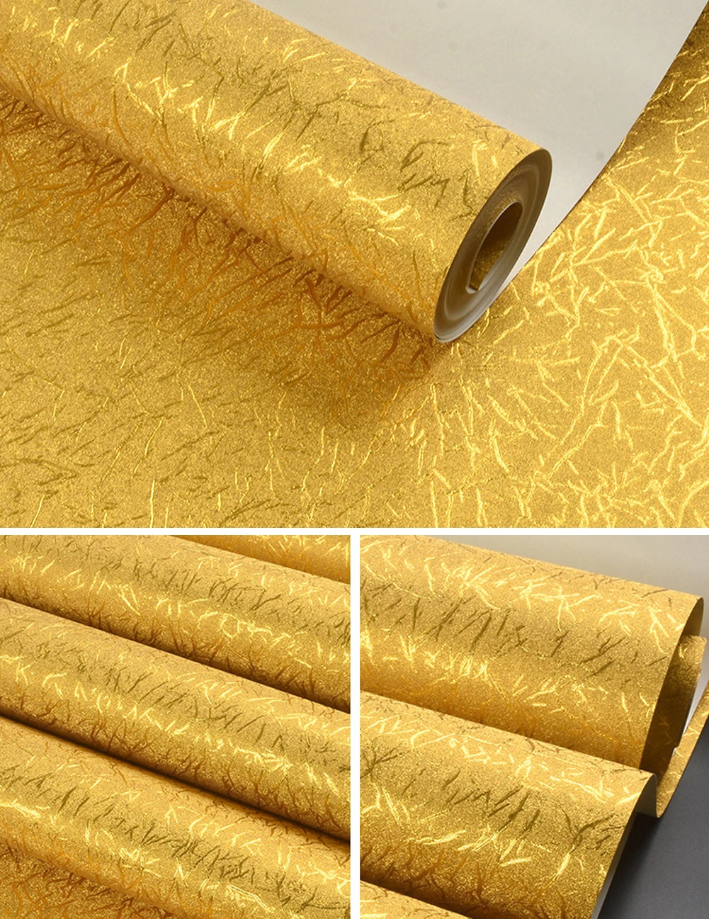 Gold Foil Wallpaper for Living Room Bedroom Ceiling Luxury Wallpaper Reflective Wall Covering Papier peint