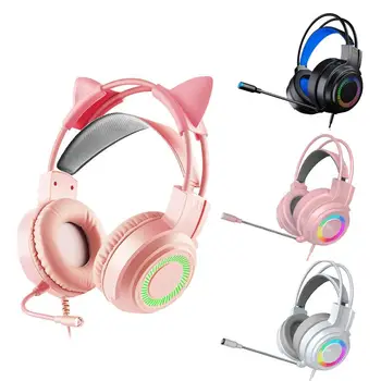 G60 3.5mm 유선 헤드폰, 마이크로 발광 USB 7.1 유선 헤드셋 스테레오 서라운드 게임용 헤드셋 이어폰 게이머 헤드폰 