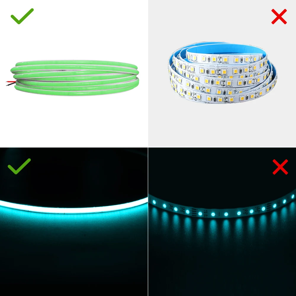 슈퍼 슬림 4mm LED COB 스트립 조명, 밝기 조절 가능한 DIY 테이프 조명 480LED 선형 리본 앰버 그린 퍼플 오렌지 dc12 V 24V