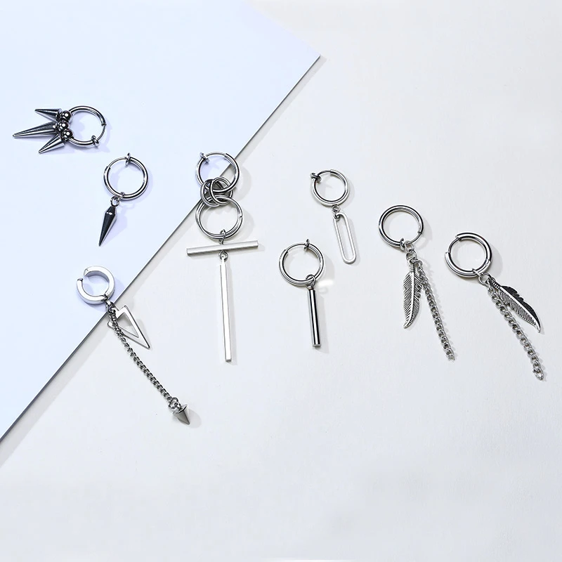 SMALL TREE SINGLE SPIKE ONCH EARRINGS FOR MEN HUGGIE HINGED STAINLESS STEEL MALE JEWELRY image 5