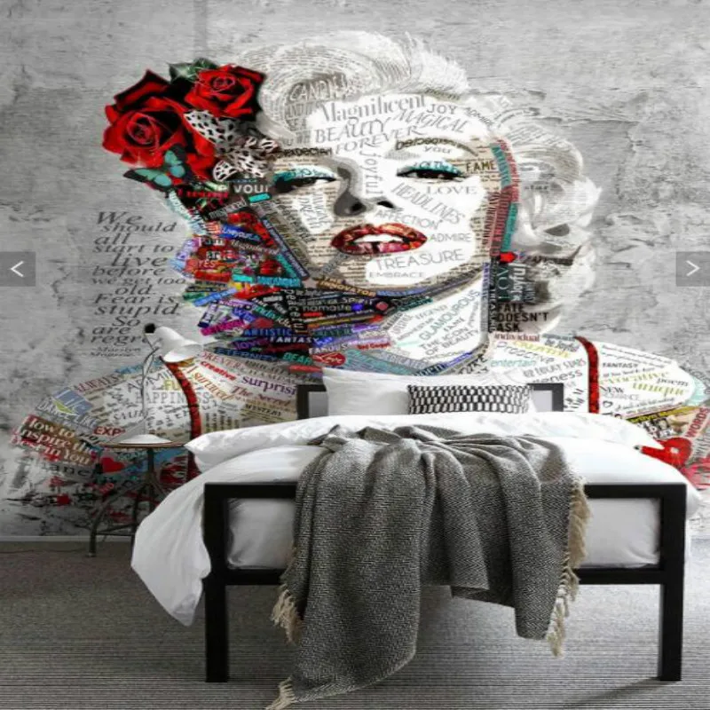 

European Nostalgic Monroe Photo Wallpapers for Walls 3D Restaurant Bar KTV Industrial Decor Gray Cement Background Wall Paper 3D