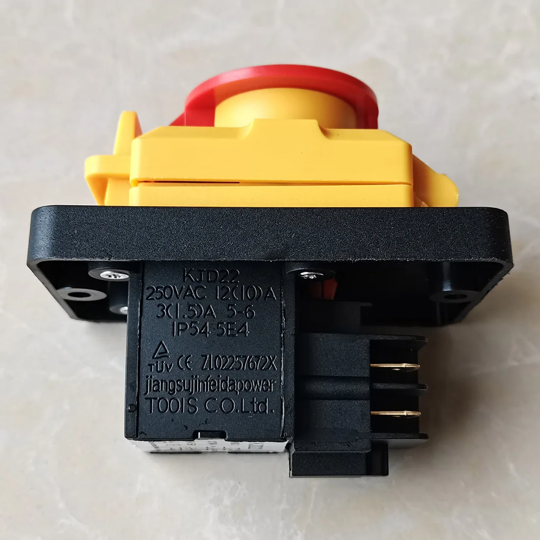 

KJD22 4Pins Electromagnetic Switch ON-OFF Emergency Stop Button Switches 250VAC 12(10)A 3(1.5)A IP54 5E4 TUV CE ZL02257672X