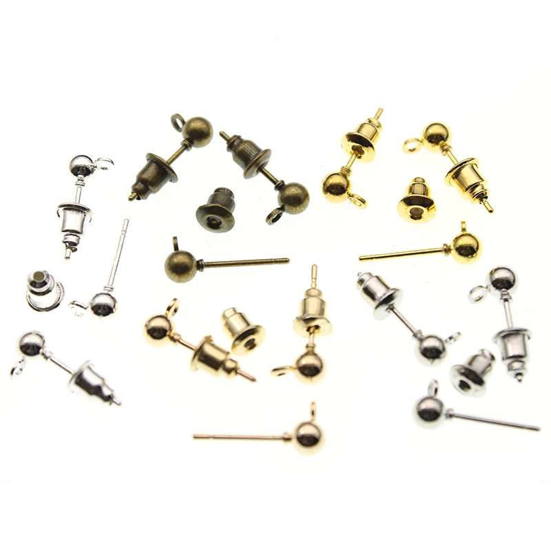 

50Pcs/lot 3 4 5mm Gold Silver Ball Beads Stud Earring Ear pin Post Stopper Earplugs For Jewelry Making Findings DIY Accessories