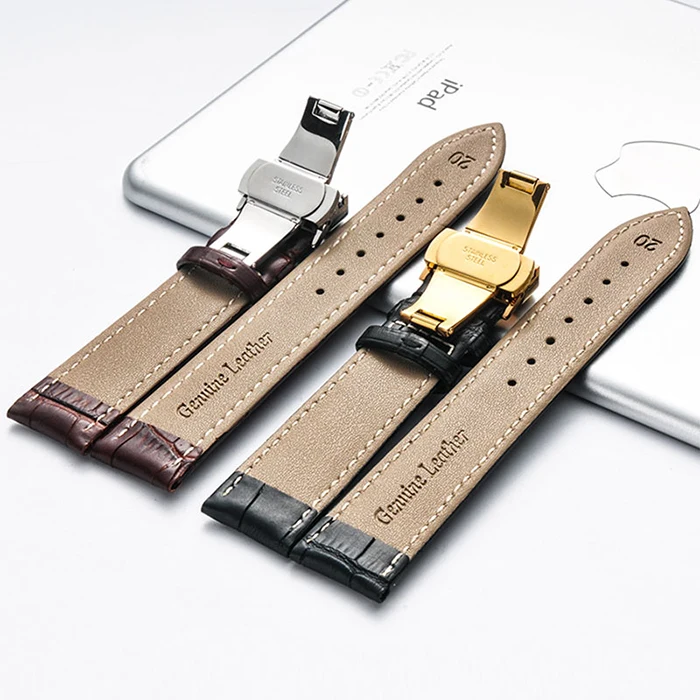 Watch Strap Genuine Leather Watchband With Butterfly Clasp Bands Croco Grain Bracelet sized in 14 16 18 19 20 21 22 24 mm