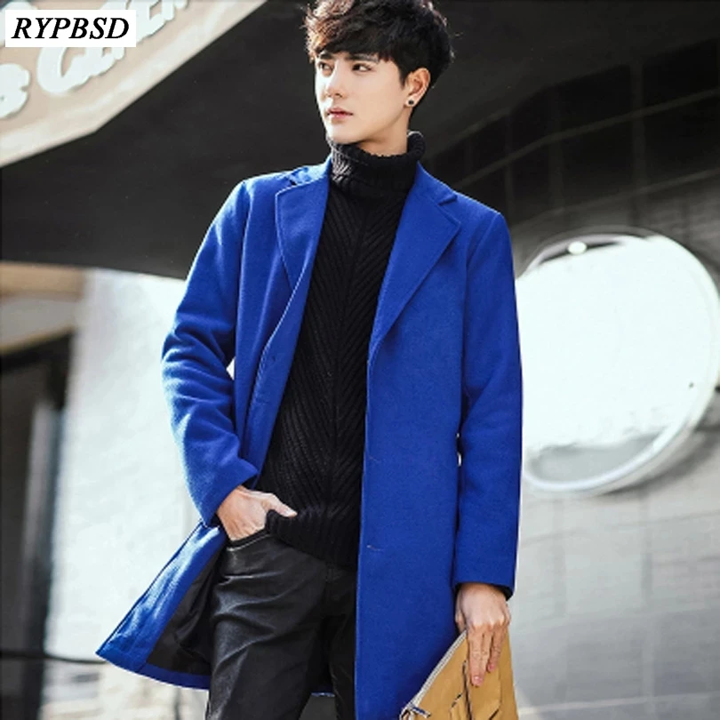 Winter Wool Jacket Men Korean Windbreaker Overcoat Fashion Solid Slim Single Breasted Business Casual Long Trench Coat for Men