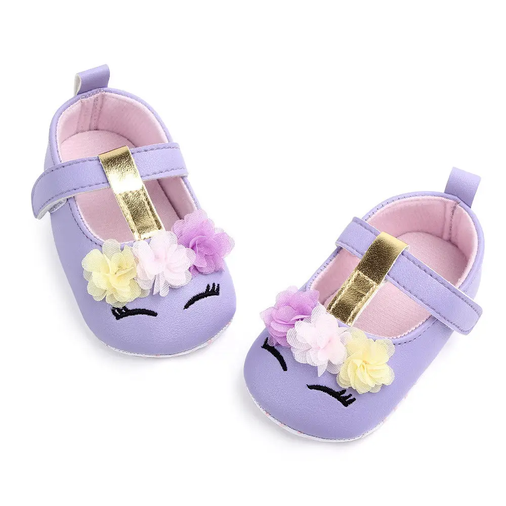 New Toddler Baby Girls Flower Unicorn Shoes PU Leather Shoes Soft Sole Crib Shoes Spring Autumn First walkers 0-18M